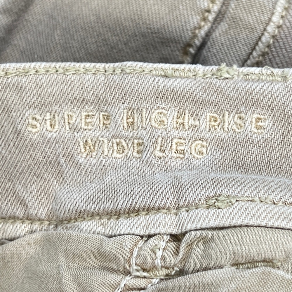 American Eagle Super High-Rise Wide Leg Pleated Khaki Pants Tan Size 10 Long - Picture 2 of 15